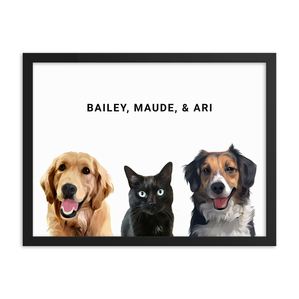 Custom Three Pets Portrait