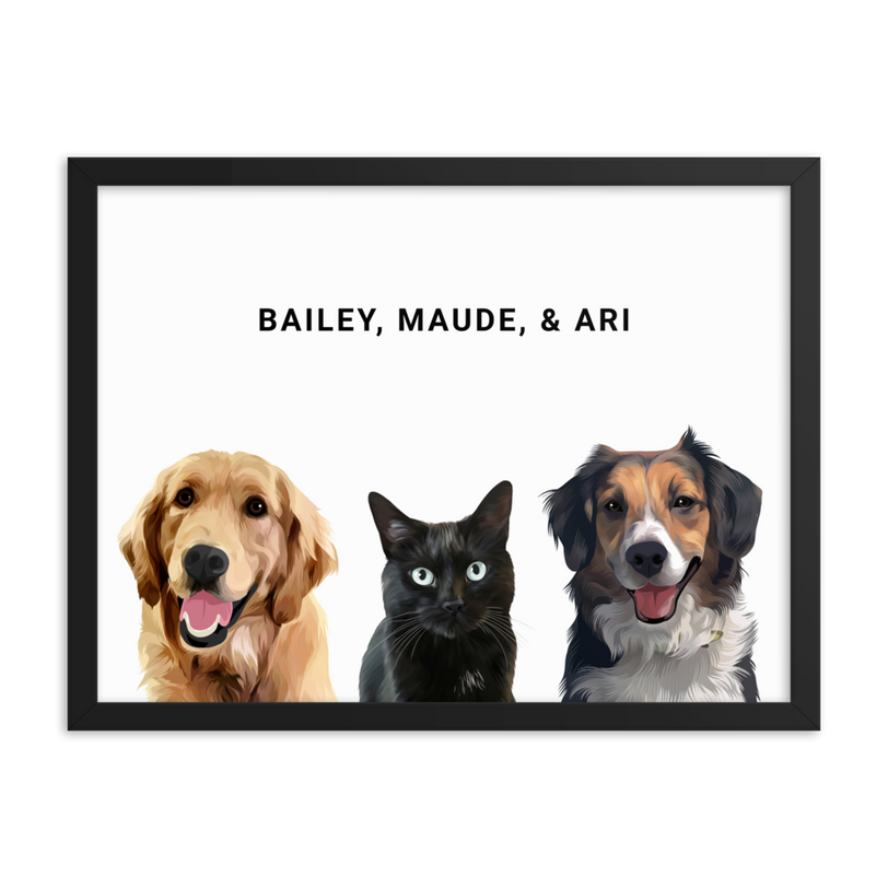 Custom Three Pets Portrait