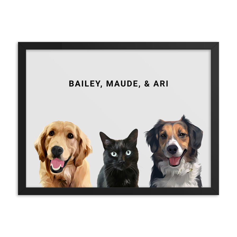 Custom Three Pets Portrait
