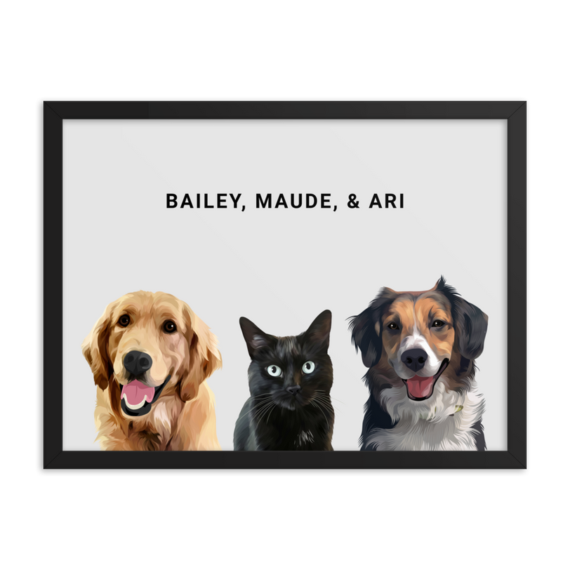 Custom Three Pets Portrait