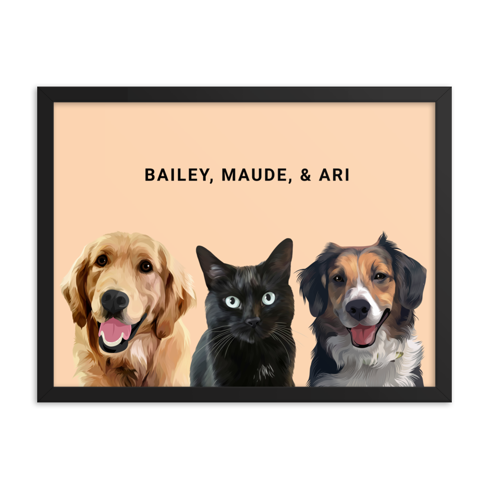 Custom Three Pets Portrait