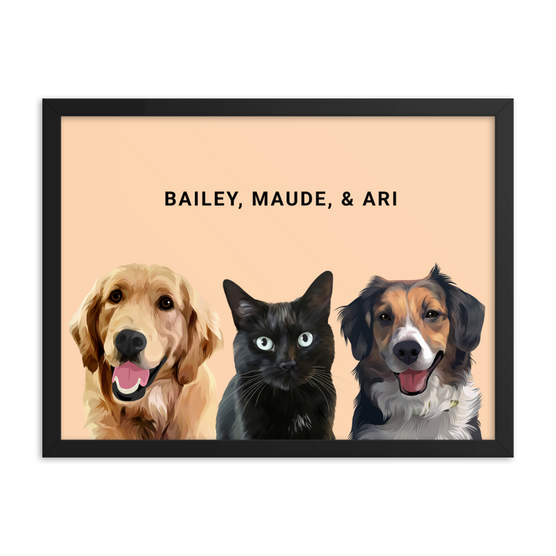 Custom Three Pets Portrait