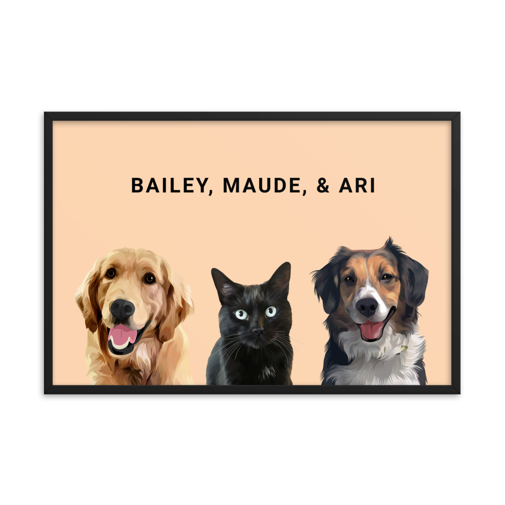 Custom Three Pets Portrait
