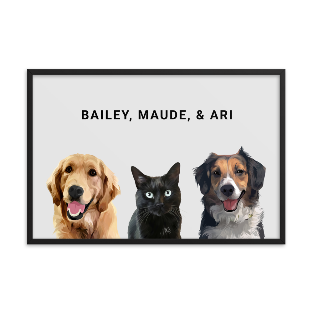 Custom Three Pets Portrait