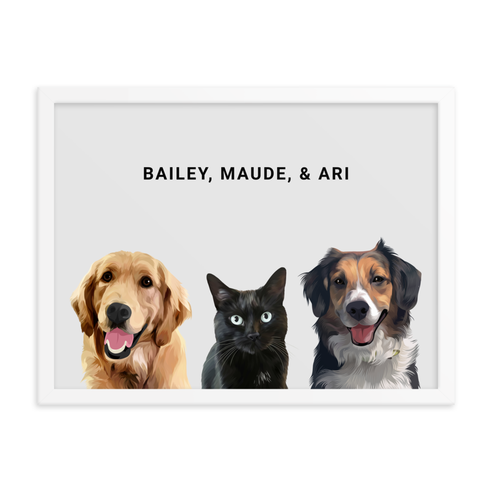 Custom Three Pets Portrait