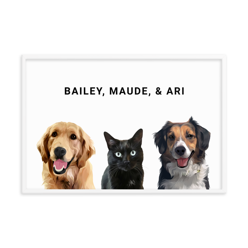 Custom Three Pets Portrait